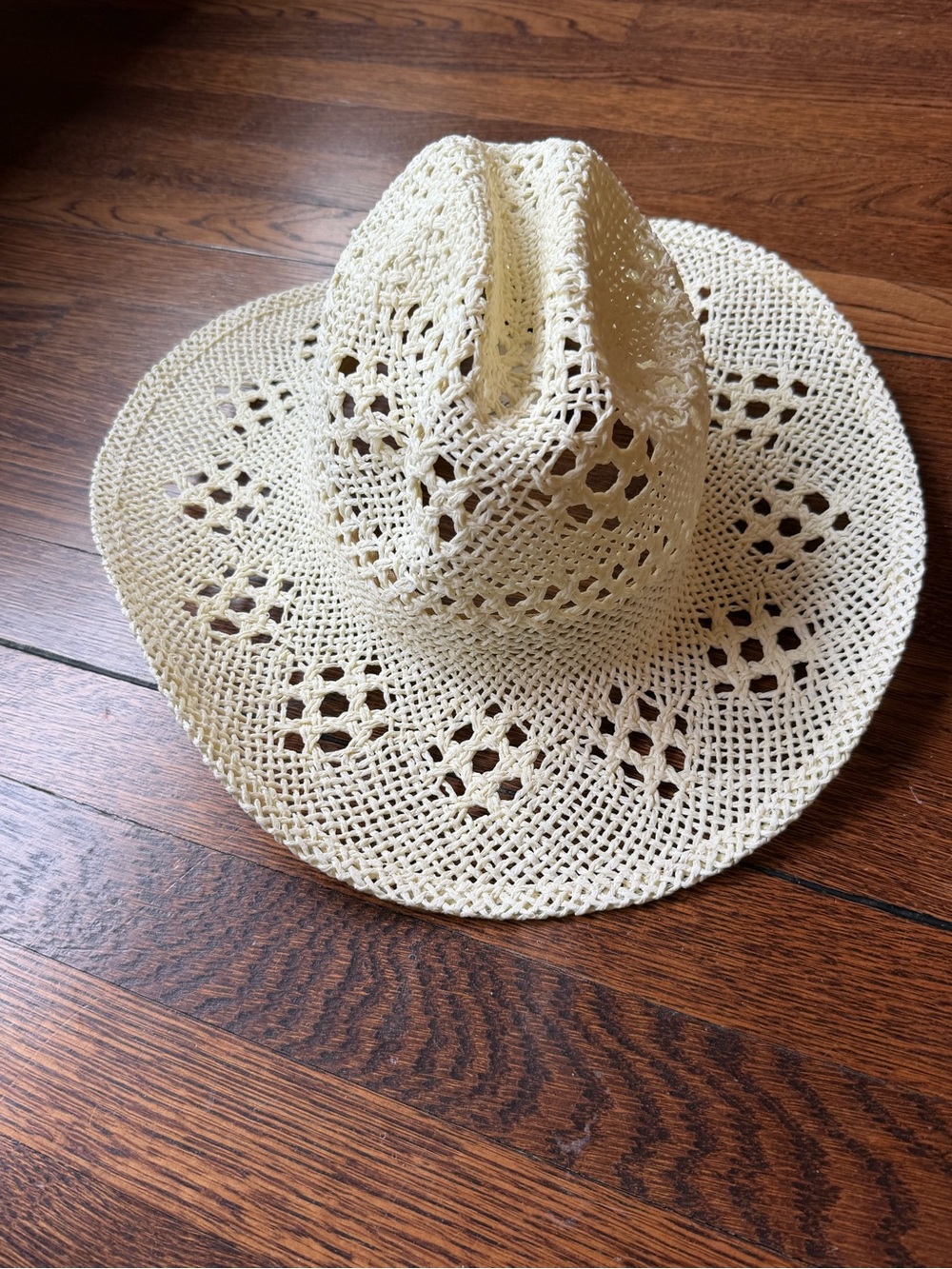 Free People Women's Cream Crochet Straw Cowboy Hat - Lightweight Sun Hat, NWT